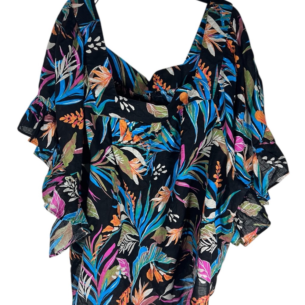 Terra & Sky Womens Square Neck Lightweight Cotton Floral Top Size 3X